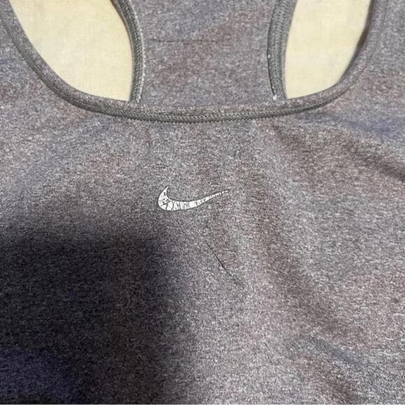 Nike Sports Bra Gray White Logo Racer Back Pull On Size Small Good Condition - Picture 2 of 4